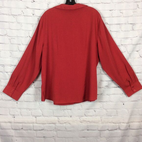 Cato Women’s Plus Size 22/24 Button Up Blouse Red Long Sleeve Stretch Fitted - Picture 5 of 10